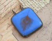 One Inch Image Pendant Mint Periwinkle Peacock feather