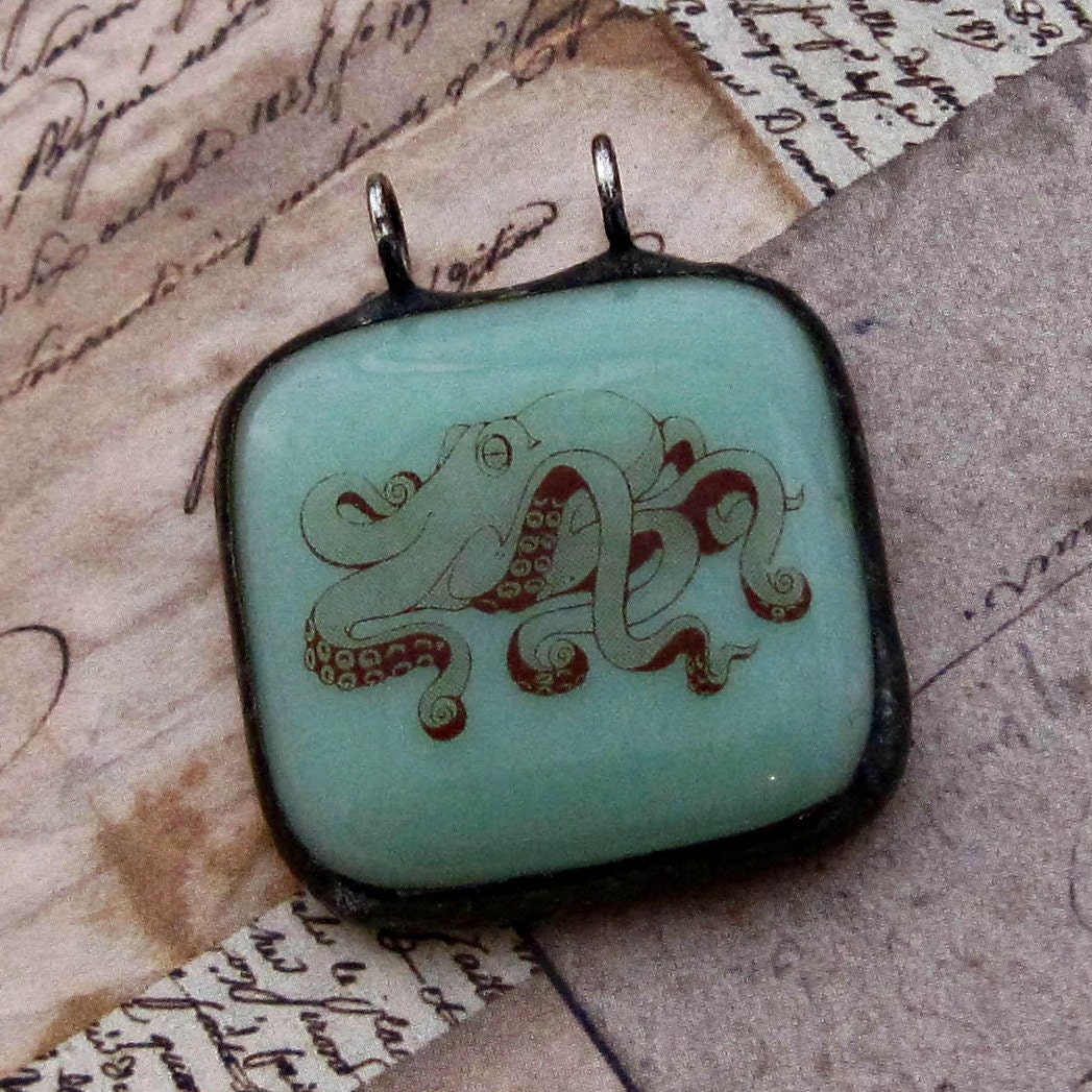 One Inch Image Pendant Mint Green Octopus