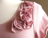 Womens Rose Pink Short Sleeve Shirt with Cascading Petals - Made to Order