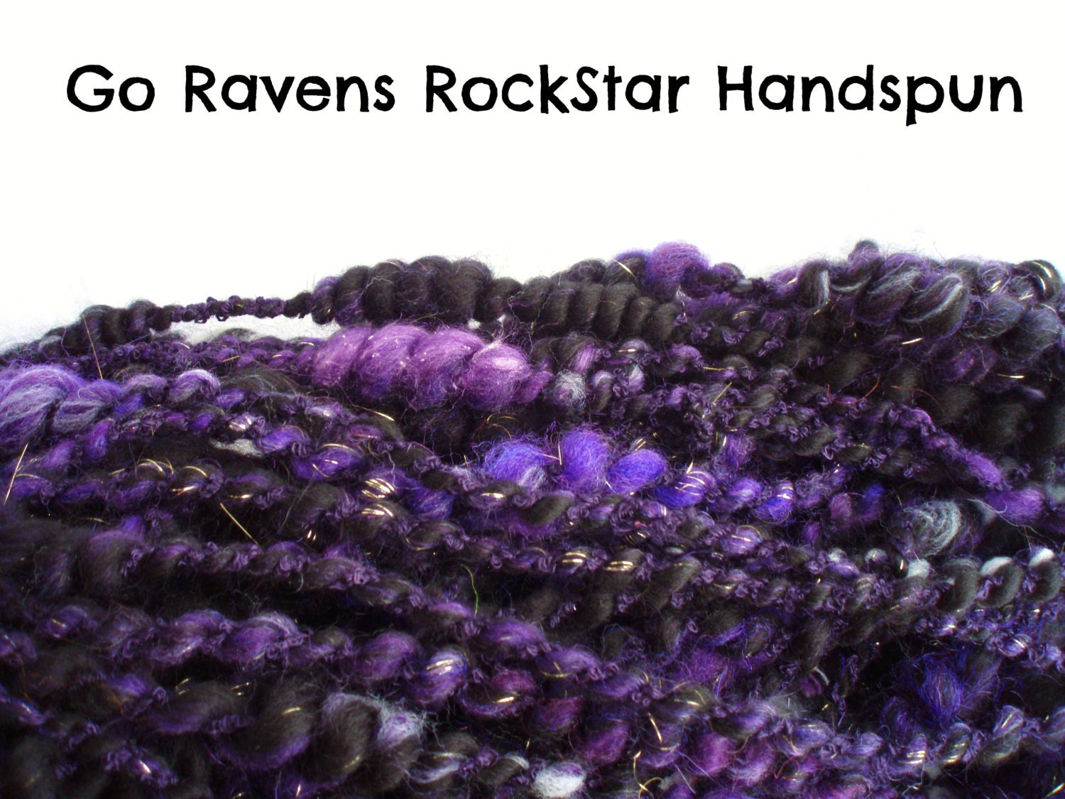 Go Ravens RockStar Handspun Yarn - 61 yards - spiral plied, thick and thin, nice and bulky
