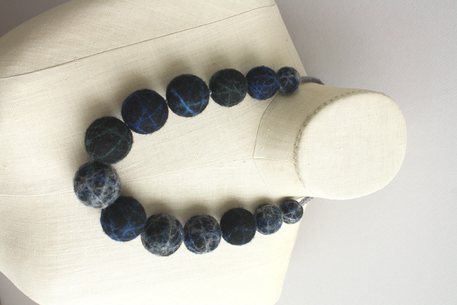 Felted Big Baller Necklace - Black/Gray/Blue