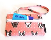 Phone and IC card case - French bulldog in salmon