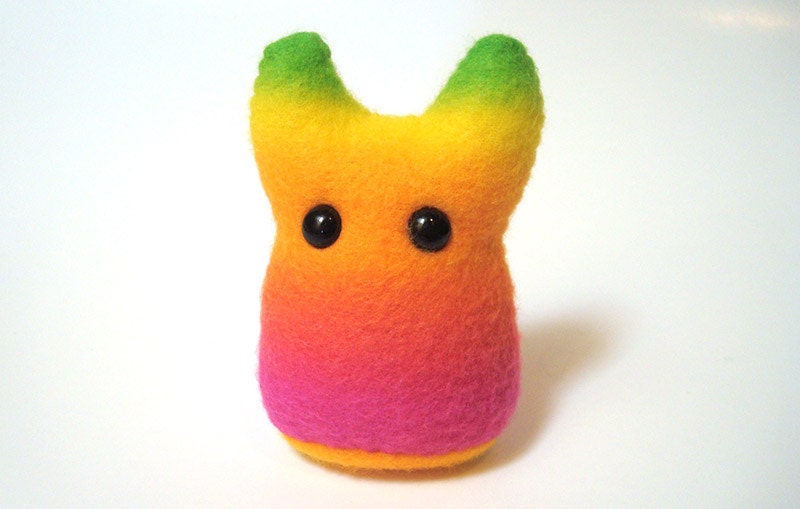 Weird Plush -- Rainbow Something -- Pink, Orange, Yellow, and Green Stuffed Monster