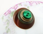 Vintage Button Brooch, The Gaia Mother Earth Pendant, Button Jewelry in Earthy Browns Greens