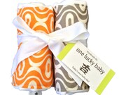 HIPSTER Burp Cloth Duo Mod Orange and Grey Circles
