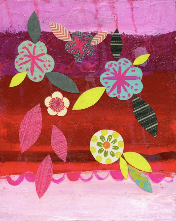 Hot Pink Flowers -- NEW Mixed Media Original 7"x10"