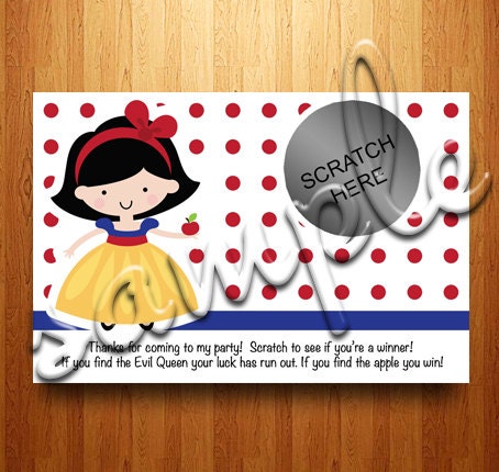 50 - Snow White Birthday Party Scratch Off Cards - Personalized To You