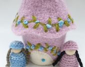 Felted Wool cottage purse with two peg dolls
