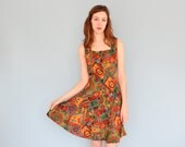 vintage 90s abstract colorful shapes sleeveless rayon summer dress