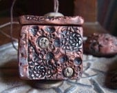 Handbuilt Keepsake Box or Pendant in Copper with Cinnamon, Pale Blue and Grey  Inlay