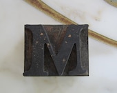 Antique Letterpress Wood Type Printers Block Letter M
