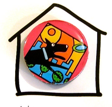 Black Frisbee Dog Pop Art Magnet by Anne Leuck Feldhaus
