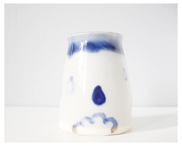 Raindrop cloud vase - handmade pottery vase ceramic bud vase illustration blue light gray
