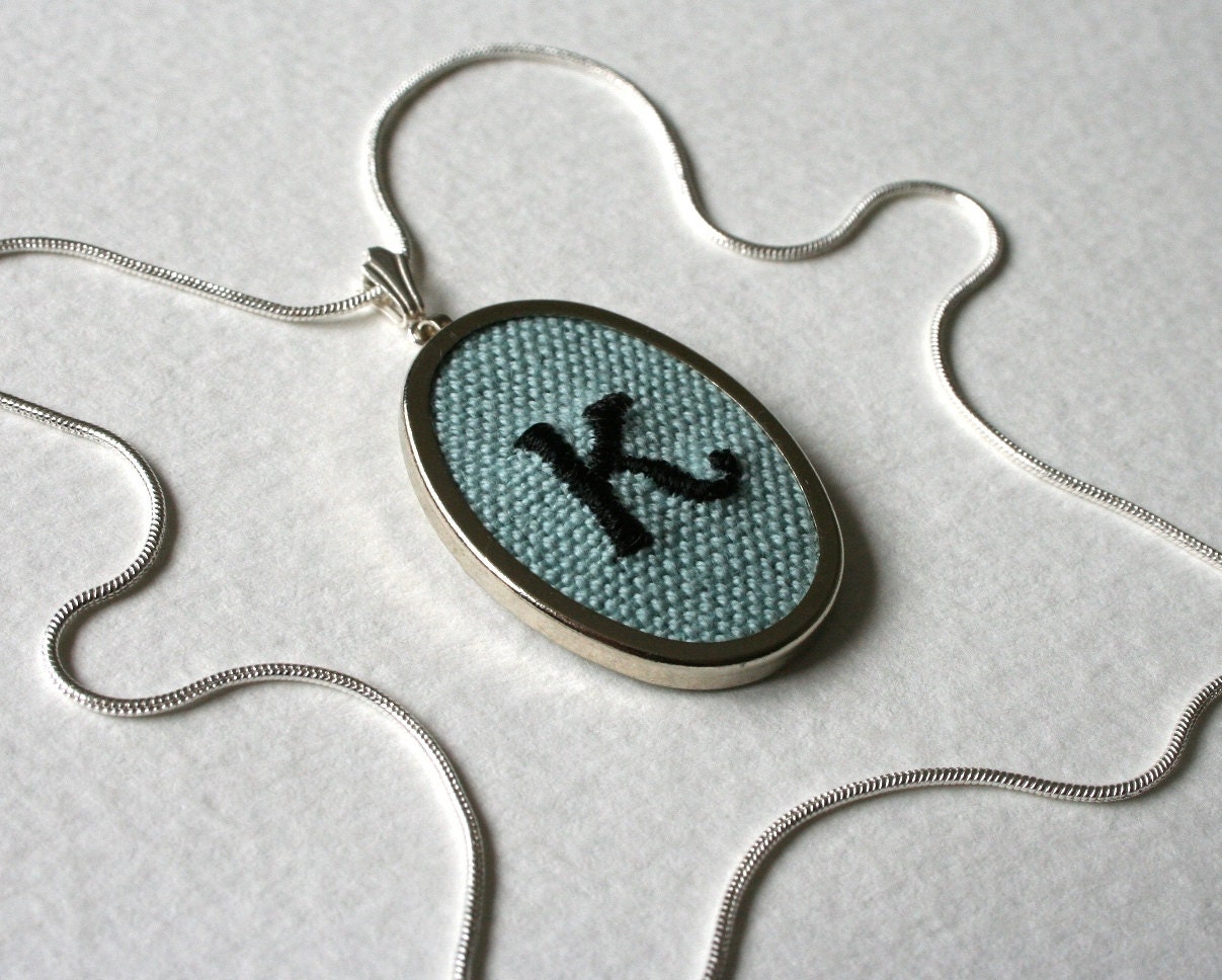 Hand Embroidered Initial Necklace Letter K