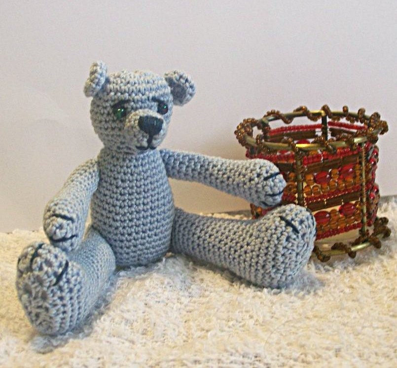 Crochet Pattern, Thread Crochet Teddy Bear, Bluebeary