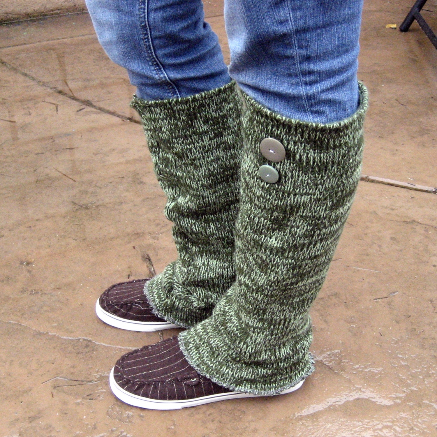 Light green and forest knit legwarmers upcycled eco friendly bootsocks leg warmer sweater boot socks