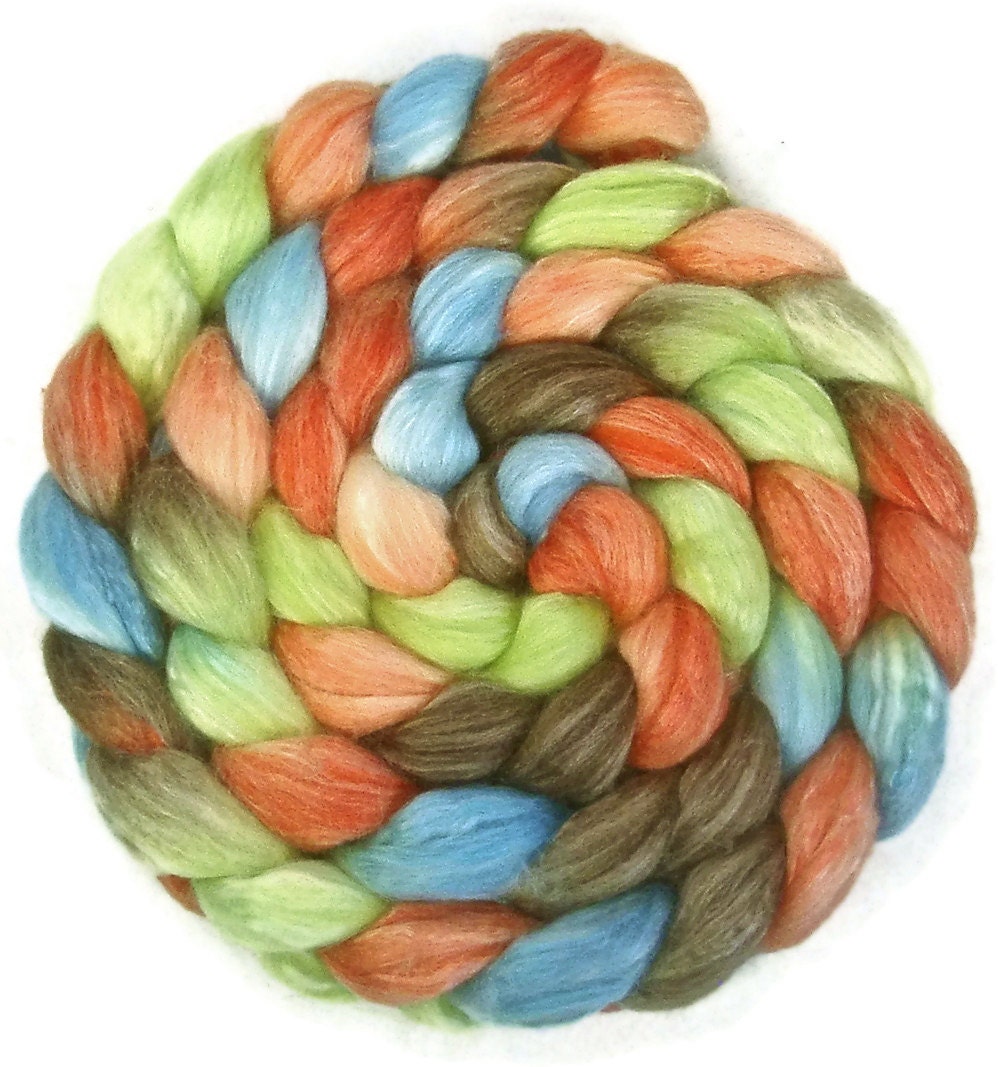 Handpainted Merino Bamboo Silk Roving - 4 oz. CYNDI'S SUITCASE - Spinning Fiber