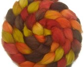 Handpainted Superwash Merino Nylon 80/20 Sock Roving - 4 oz. AUTUMN FLAME - Spinning Fiber