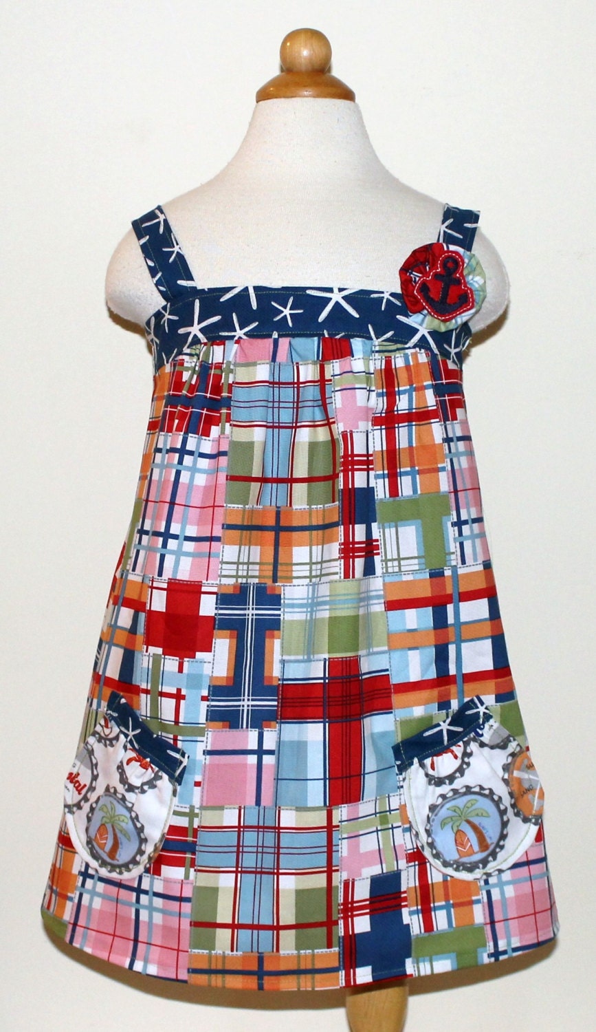 Simple Sundress or Pinafore for Babies, Toddlers, Girls Going Coastal Madras