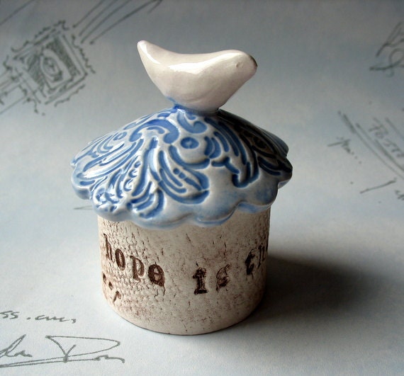 Hope is the Thing with Feathers - Emily Dickinson Quote . Ceramic Box . Engagement or Wedding . Ring Dish