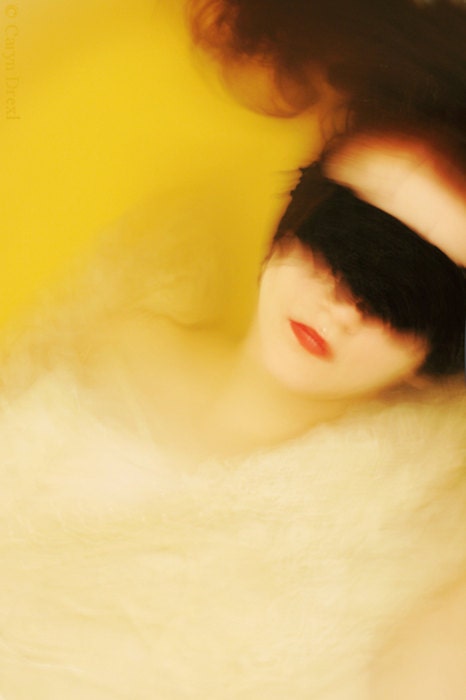 Sinking With Grace - FREE SHIPPING - Print Water Yellow Orange Red Girl Woman Floating White Cream Lace Black Blindfold Surreal Portrait