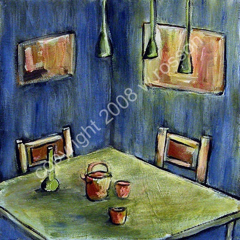 Dinner Table, Dining Room, Interior Landscape, Original Painting, Winjimir, Fine Art, Home Decor, Kitchen,