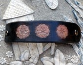 Brown Floral Textured Stamped Leather Wide Cuff Wristband Bracelet