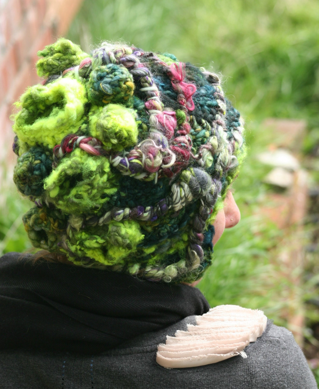 I Heard You Looking- freeform crochet hat OOAK