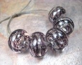 latticino set (5) hollow lampwork glass beads
