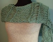 Aqua Lacey Knit Scarf Openweave Cowl Wrap Soft 100% Cotton Pale Seafoam
