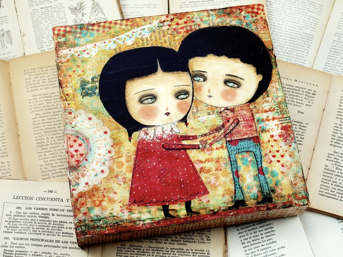 Through Thick And Thin - Mixed Media Paper Collage Original On Wood by Danita Art (10x10 Inches)