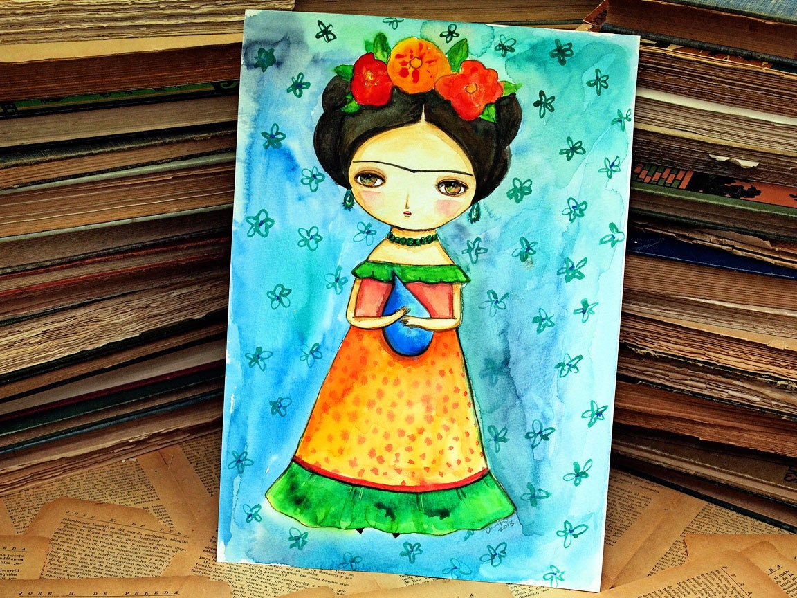 Frida And Her Tears - Original Watercolor Painting on Paper by Danita Art ( 9 x 12 Inches)