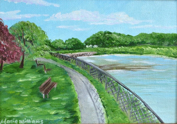 Morning at the Park / River / Framed Painting / Original Oil  by Maria Williams
