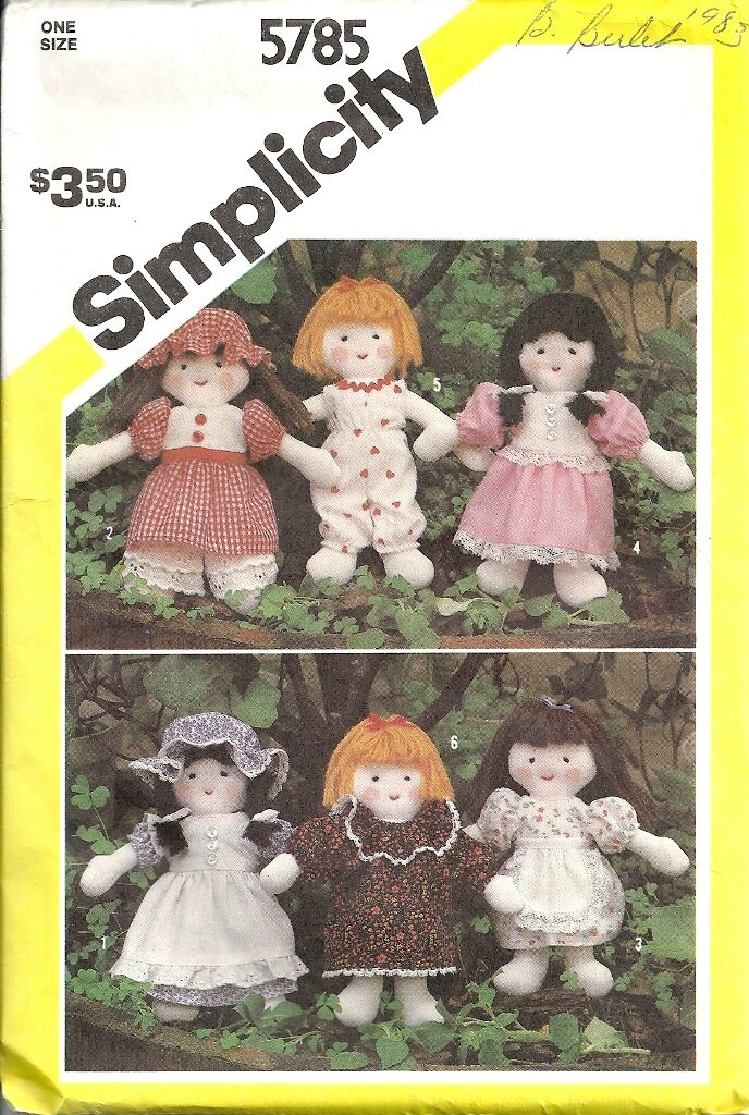 Simplicity 5785 Mini 7" Stuffed Doll, Clothing Vintage Sewing Pattern Uncut