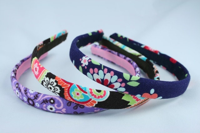 Skinny Headbands - 3 You CHOOSE the fabrics 1/2 inch hard headbands