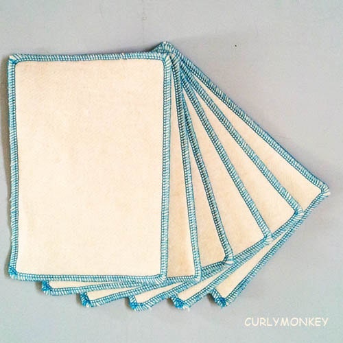organic cloth wipes eco-friendly baby washcloths 6 pk 2 ply. hemp organic cotton fleece. Turquoise stitching