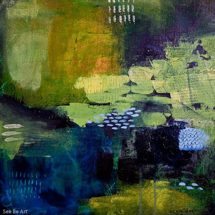 Open Water, Abstract acrylic painting, original affordable artwork, 16x16inches on stretched canvas