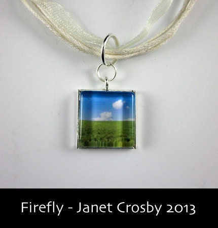 Green Hills and Clouds - Glass Tile Necklace