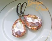 Peach Swarovski Crystal Earrings, Estate Style Earrings, Blush, Old Hollywood Glam, Vintage inspired, teardrop pear earrings - Georgia Peach