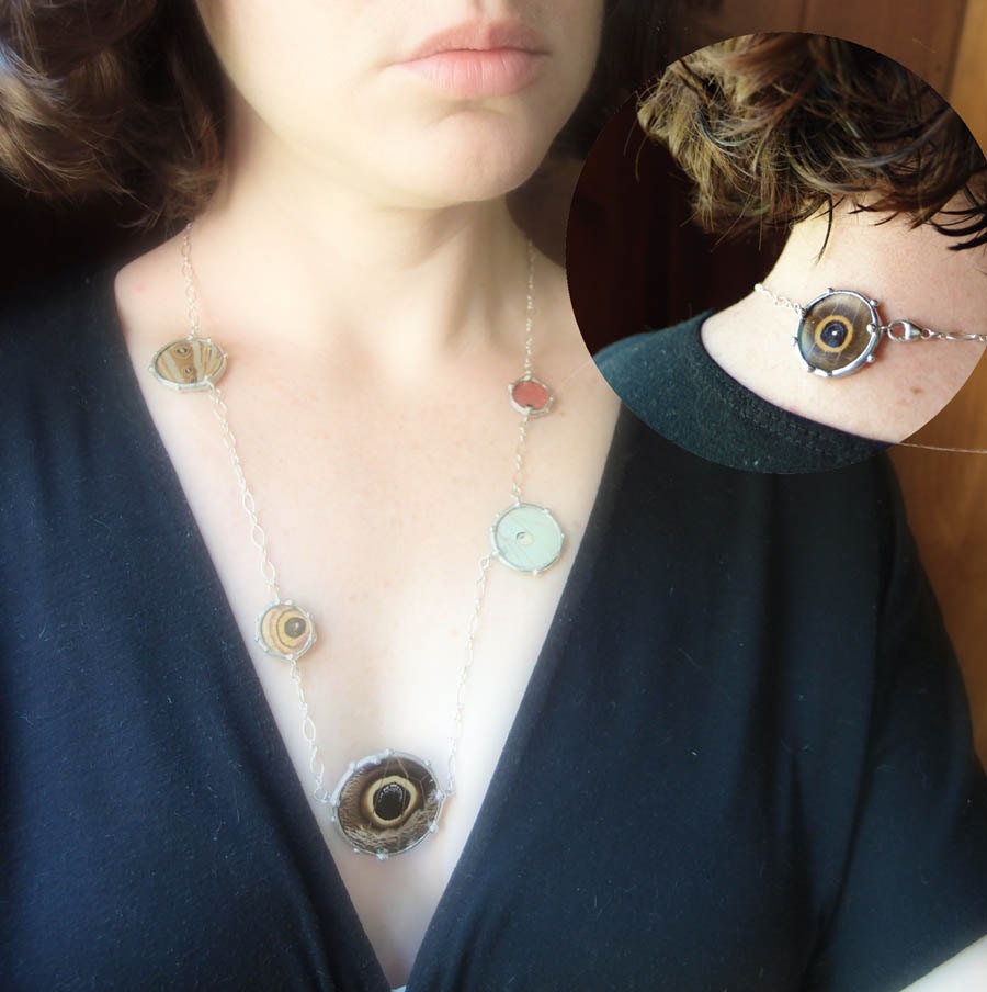Long Chain Necklace with Real Moth and Butterfly Wings - Evil Eye Necklace - Nature Art Jewelry