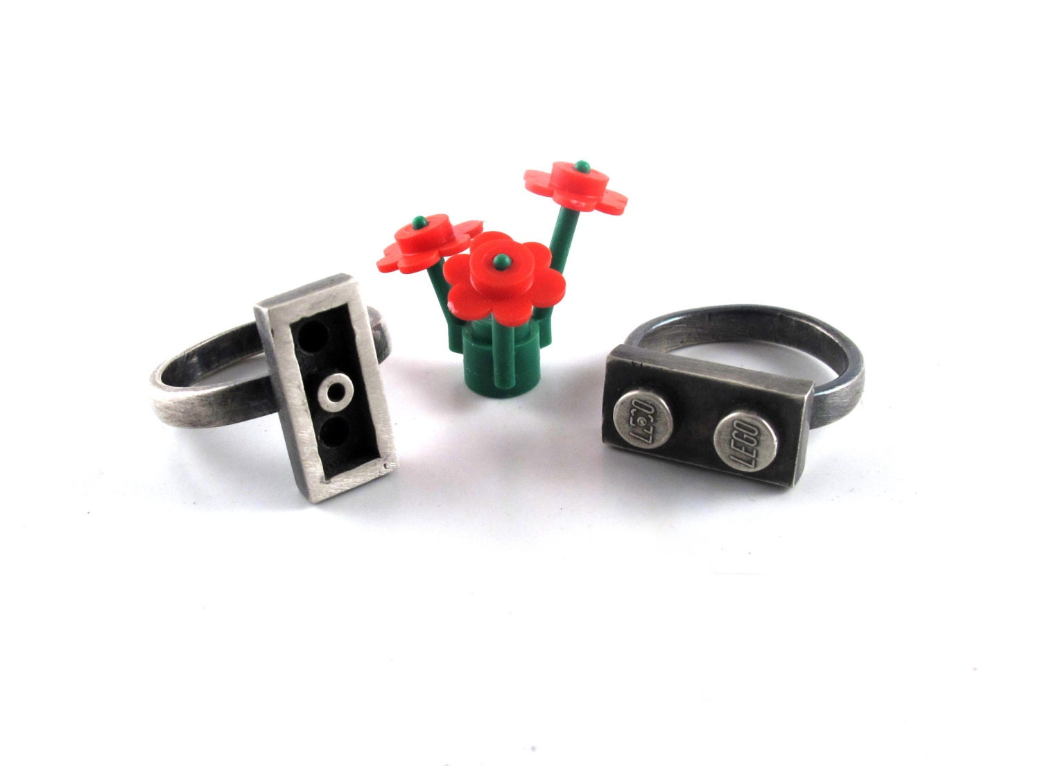 1x2 Interlocking Ring Set - Hand Cast in Sterling Silver