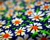 Vintage 70s Cotton Fabric Retro Craft Supplies Quilting Cotton Sewing Flower Power Hippie Yardage Fabric by the Yard Calico Blue Red White