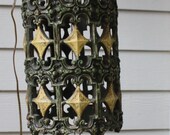 Mid Century Retro Hanging Ornate Moulded Cylinder Mediterranean Swag Lamp