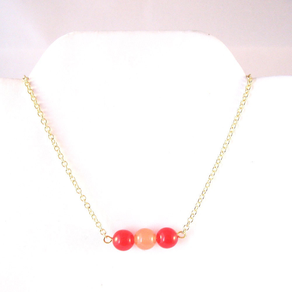 Red and Peach Berry Jade Bead Necklace