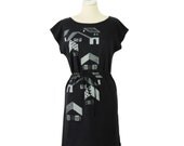 Dot City Screen Printed Shift Dress, Black