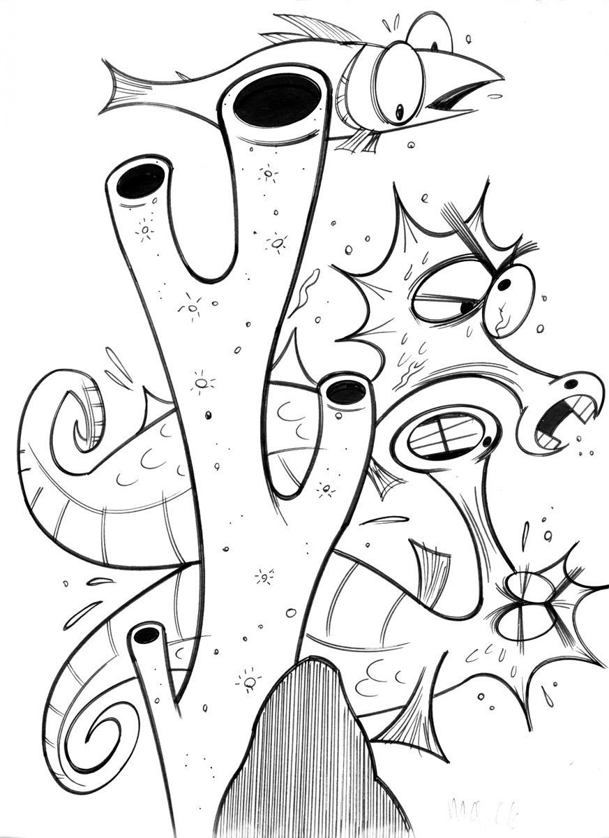 Seahorse Sex original pen & ink drawing by Mike Gorman 9x12