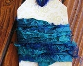 Blue Green Recycled Sari Silk Ribbon - 1 Yard