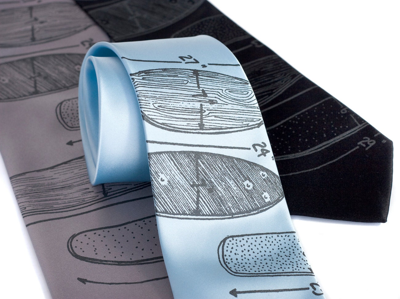 Skateboard necktie. Vintage skate decks tie, screenprinted microfiber. "Skate or Tie." Black pearl print. Your choice of tie color & width.