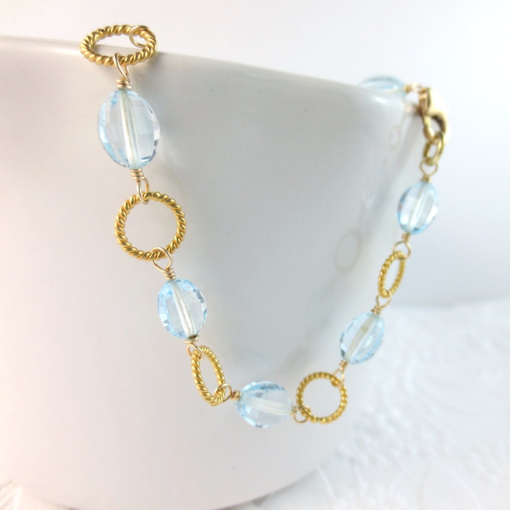 Blue Topaz Bracelet with Gold Vermeil Rings and Sky Blue Topaz