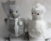 Fabric bird cake topper - Wedding  Cake topper Love Birds  Spring  - Beach theme - Cape Cod  Wedding  - Contemporary - Custom Order